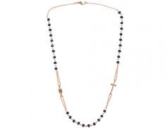 Collana tre decine finitura oro rosa con grani in semi-cristallo 