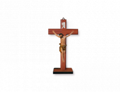Croce in legno di faggio con base e corpo in resina dipinta a mano