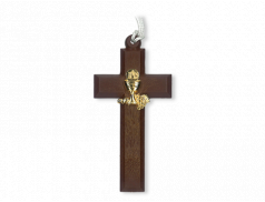 Croce in polimero effetto legno con calice in metallo colore oro