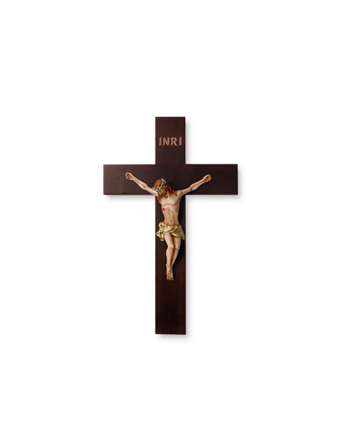 Crocifisso in legno massello con Cristo in resina dipinto a mano