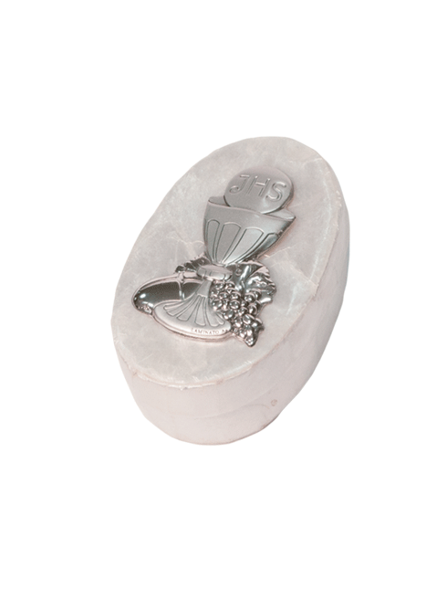 Portarosario in madreperla con placca in bilaminato d'argento 4,5x7 cm 