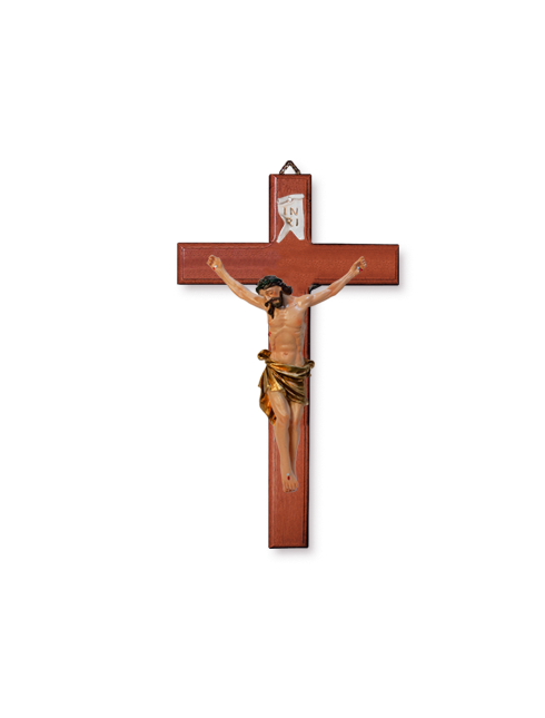Croce in legno di faggio e corpo in resina dipinta mano