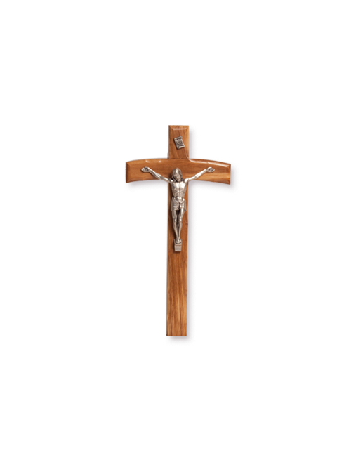 Croce in legno d'ulivo con Cristo in metallo 
