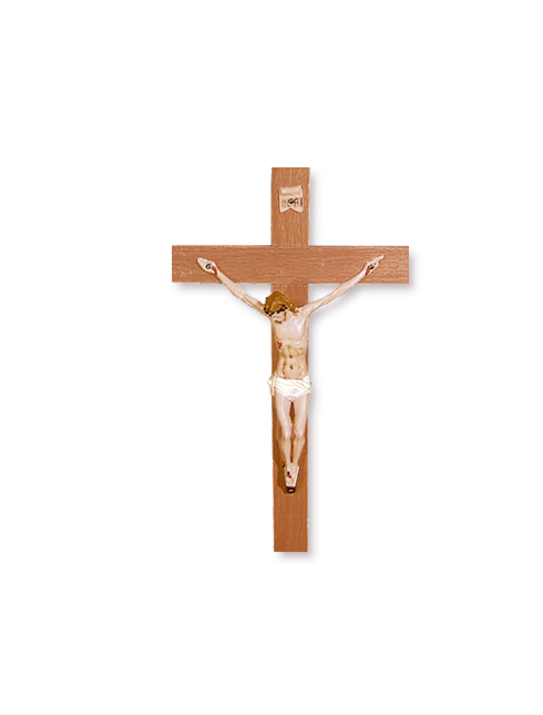 Croce in ciliegio con corpo in plastica