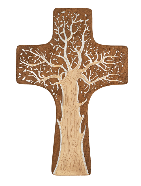 Croce in legno sagomato con incisioni