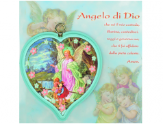 Sopraculla in polimero a cuore con cartoncino "Preghiera Angelo di Dio"