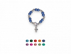 Anello rosario con grani in perla  con croce pendente 