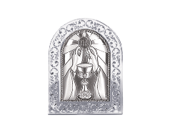 Quadretto in plex da poggio cornice con dettagli argentati e placca in bilaminato d'argento  6x9 cm 