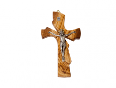 Croce in legno di ulivo con Cristo in metallo argentato