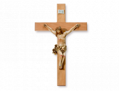 Croce in legno d'ulivo con corpo a rilievo in resina dipinto a mano