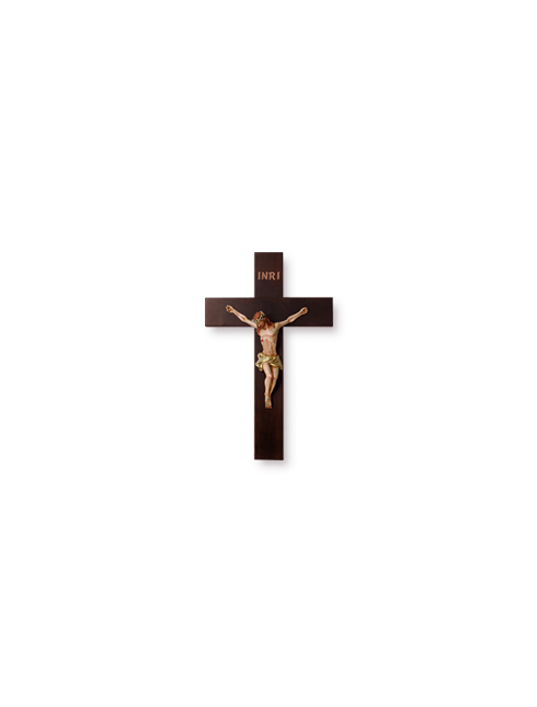 Crocifisso in legno massello con Cristo in resina dipinto a mano 