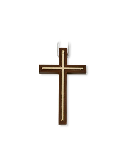 Croce in polimero effetto legno con laccio