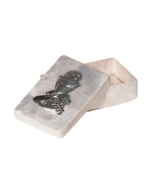 Scatola in madreperla con placca in bilaminato d'argento 5x7 cm 