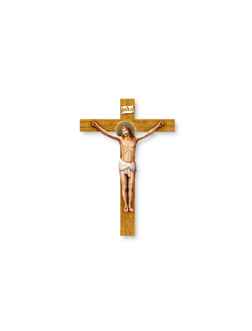 Crocifisso sagomato effetto legno con Cristo in rilievo 