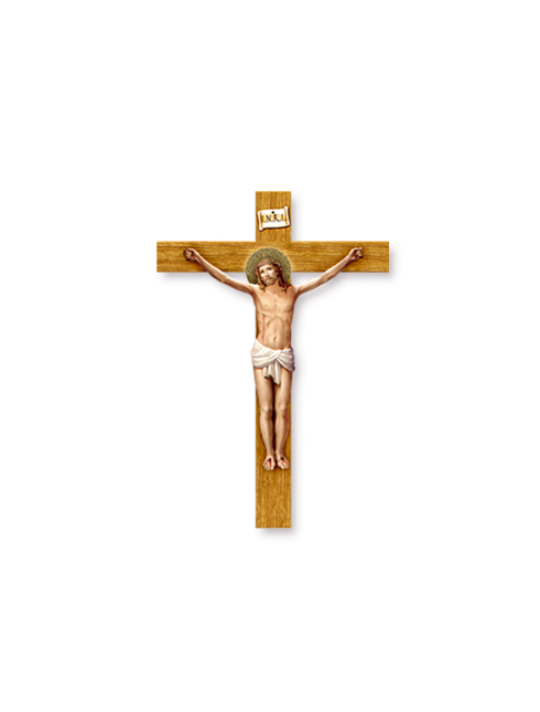 Crocifisso sagomato effetto legno con Cristo in rilievo