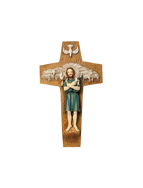 Croce in resina dipinta a mano - Buon pastore