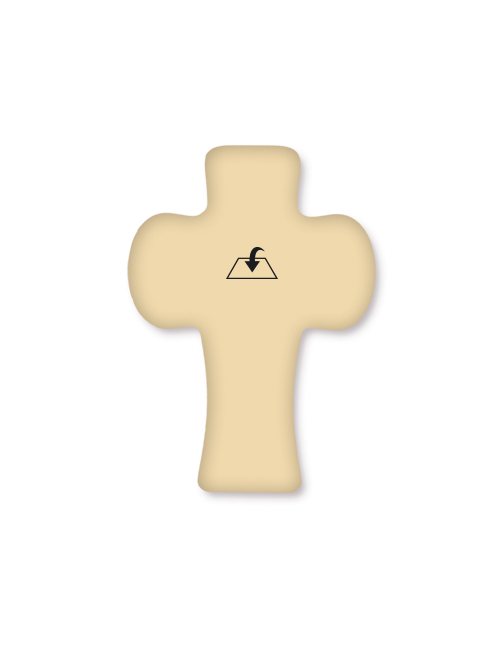 Croce in polimero colore legno con immagine e preghiera con effetto rilievo al tatto