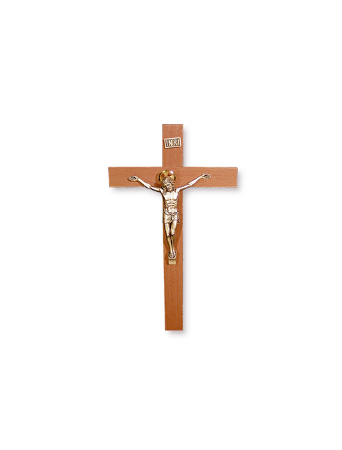 Croce in ciliegio con corpo in metallo