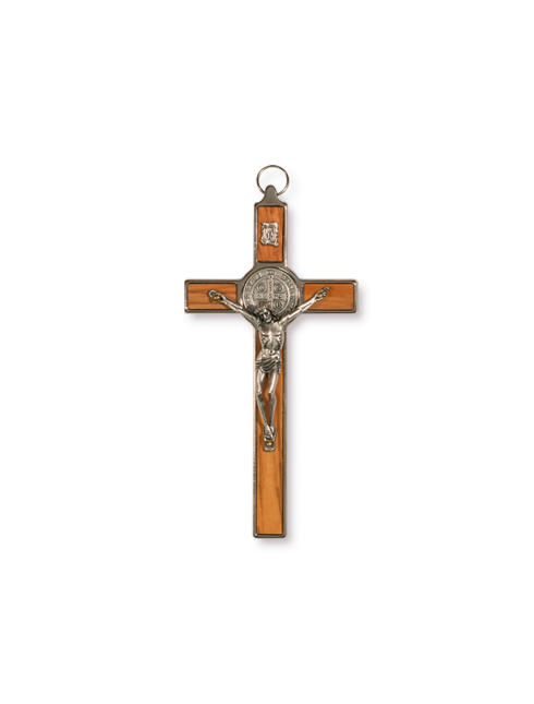 Croce in metallo con inserto in legno d'ulivo